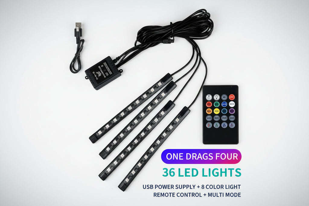 Neon RGB Car Interior Ambient Footwell Light Kit - USB Powered App Control