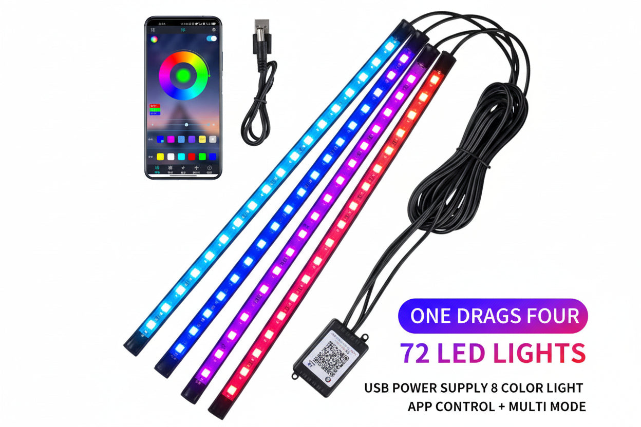 Neon RGB Car Interior Ambient Footwell Light Kit - USB Powered App Control