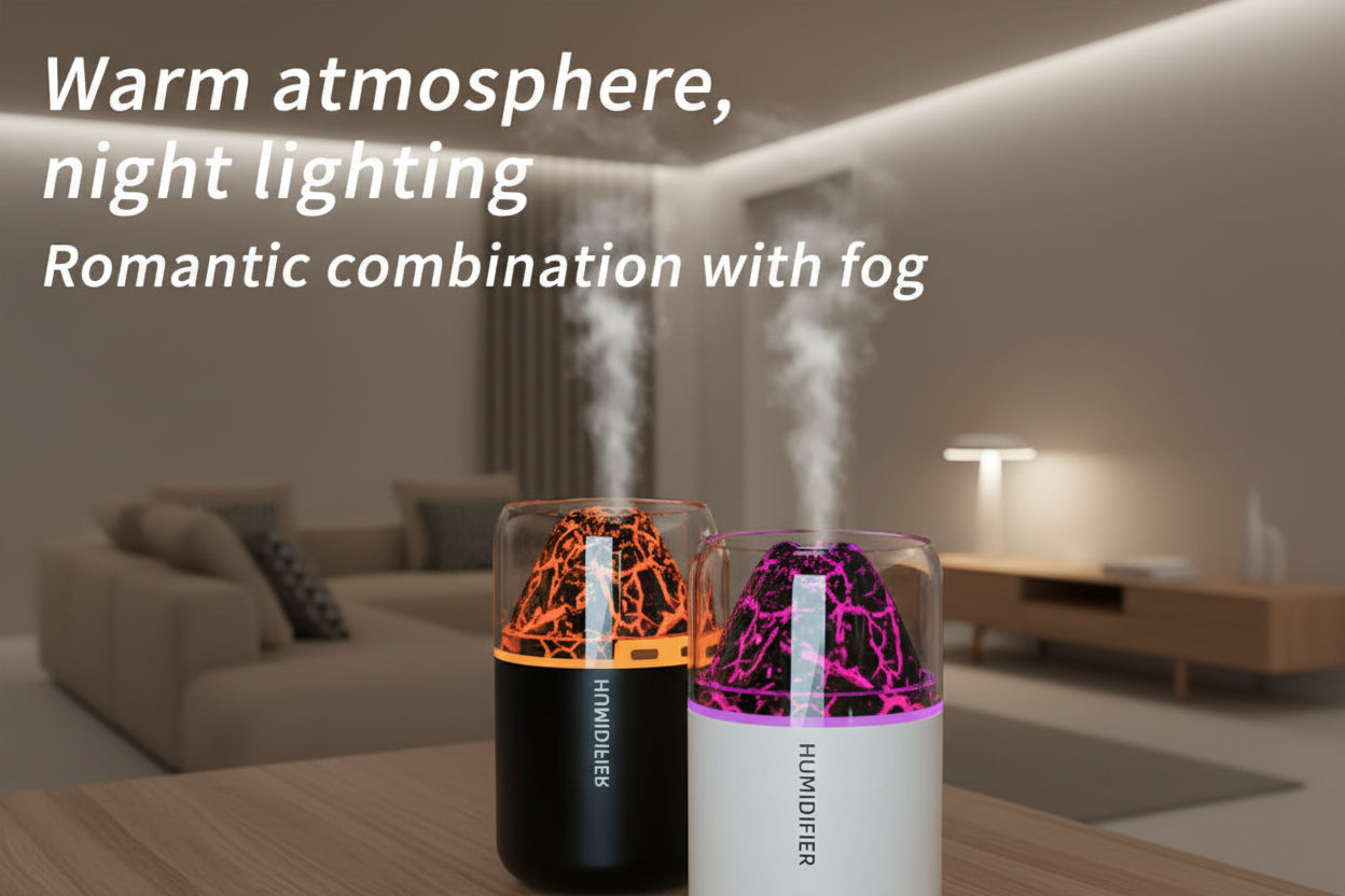Volcano Flame Humidifier & Aroma Diffuser - USB LED Mist Night Light