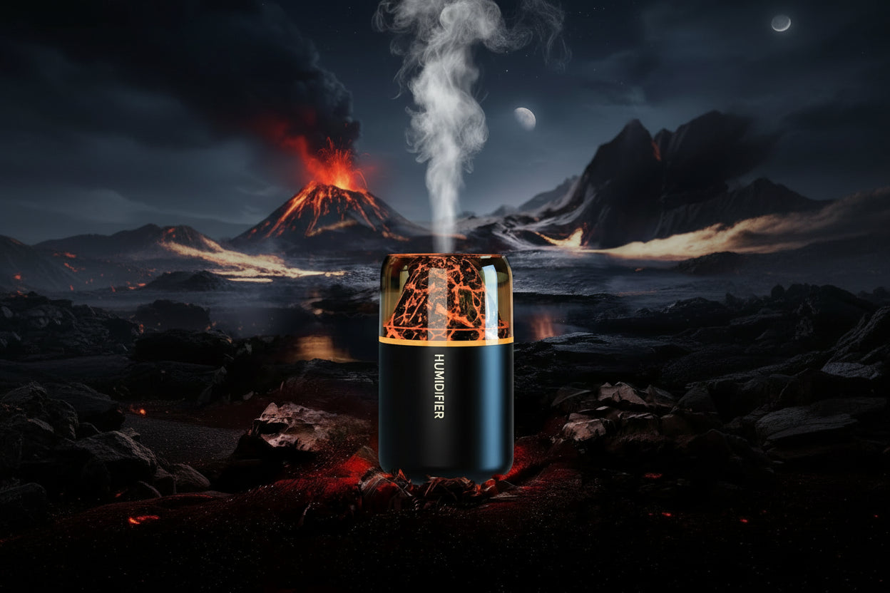 Volcano Flame Humidifier & Aroma Diffuser - USB LED Mist Night Light