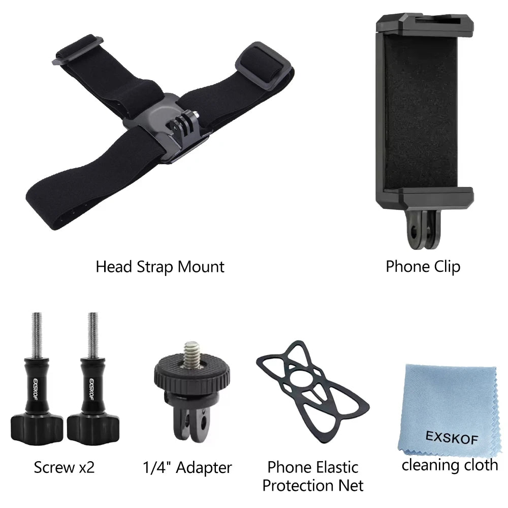 Action Camera Accessories Kit Head Strap Chest Strap Mount Adjustable Holder for GoPro Phone DJI Osmo SJCAM AKASO insta360