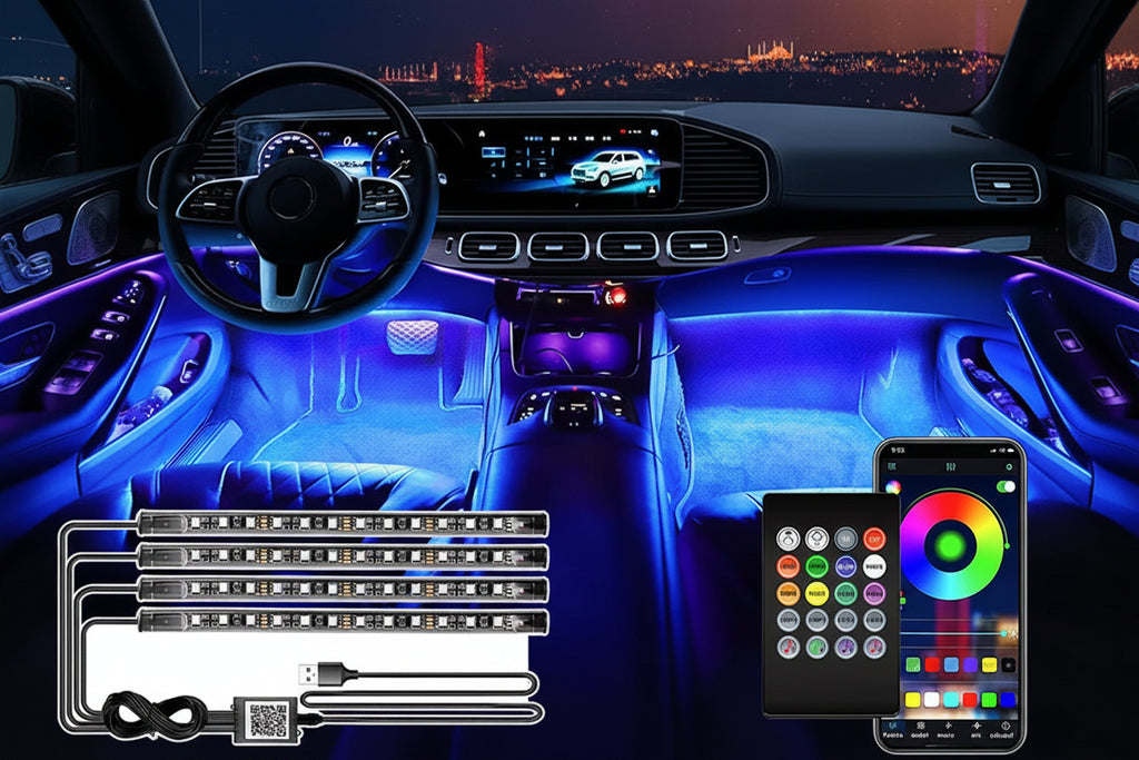 Neon RGB Car Interior Ambient Footwell Light Kit - USB Powered App Control