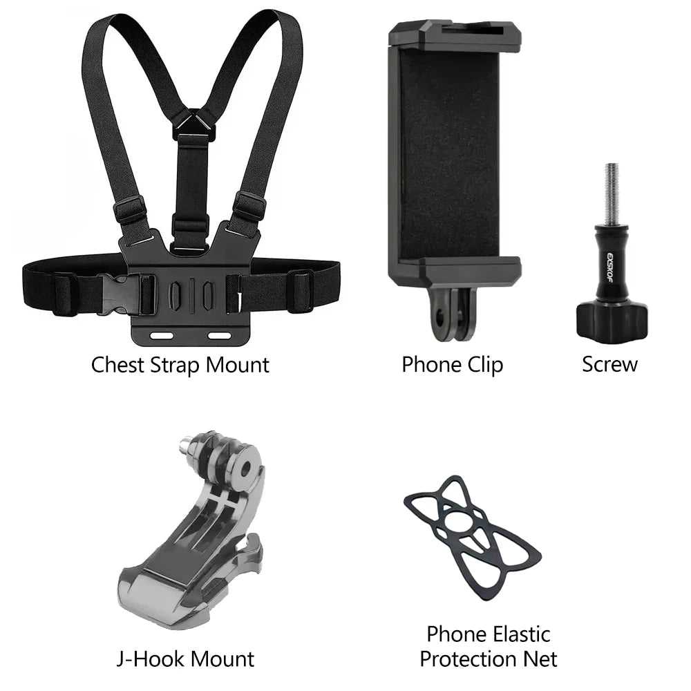 Action Camera Accessories Kit Head Strap Chest Strap Mount Adjustable Holder for GoPro Phone DJI Osmo SJCAM AKASO insta360