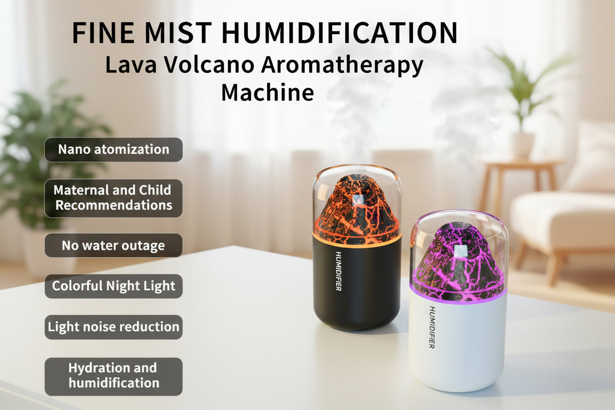 Volcano Flame Humidifier & Aroma Diffuser - USB LED Mist Night Light
